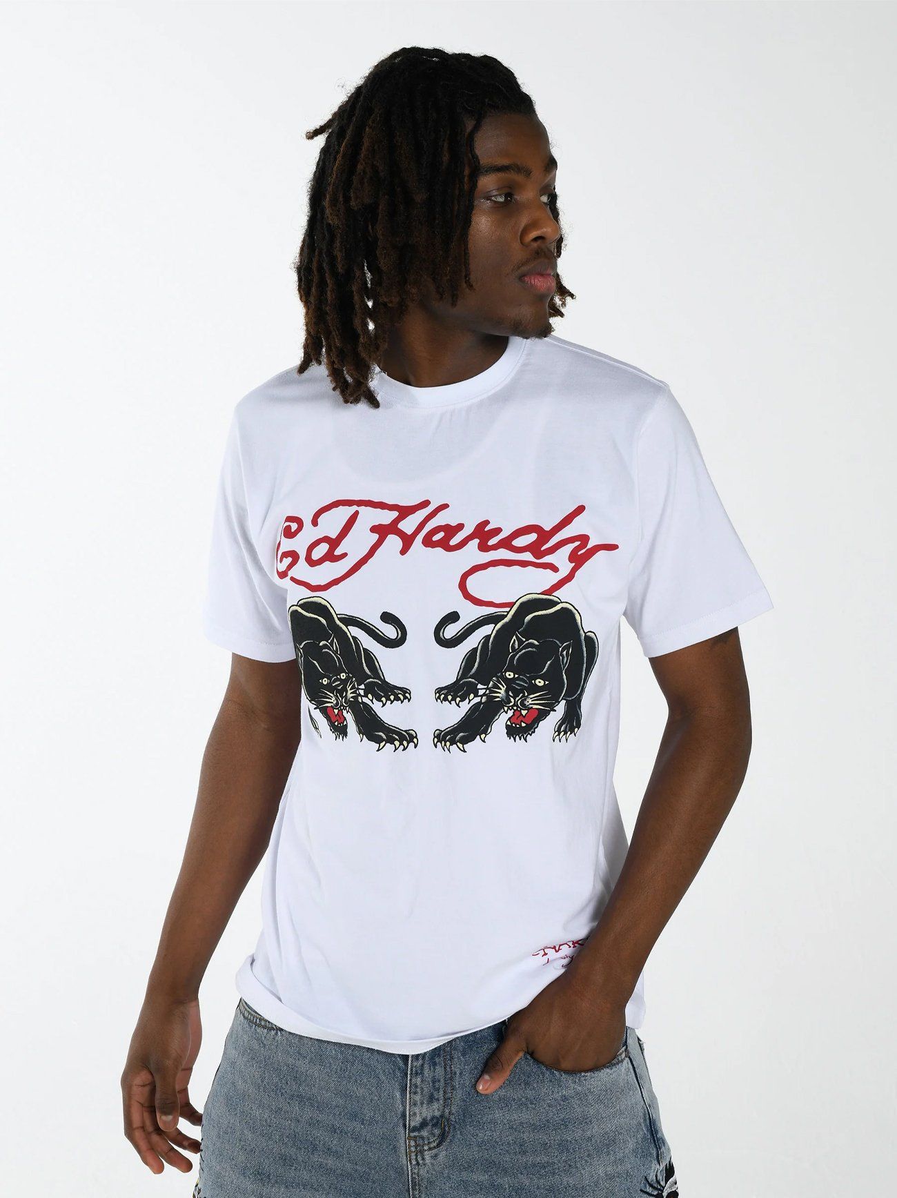 Ed Hardy Mens White Double Panther T-Shirt Designerwear Signup