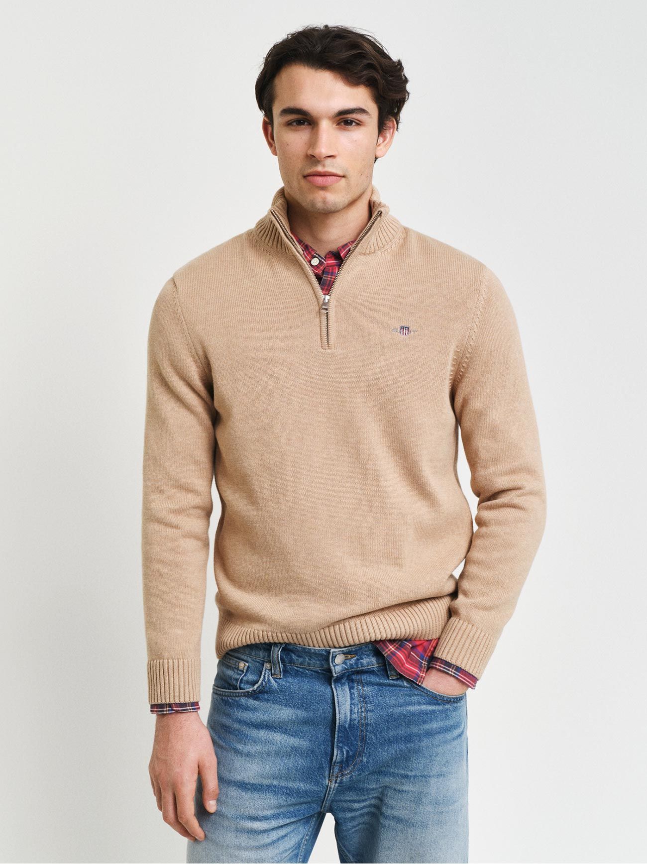khaki half zip jumper