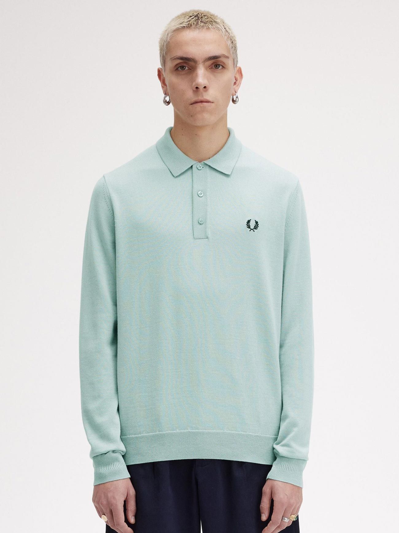 トップス FRED PERRY Long Sleeve Ribbed Polo Shirt Fred Perry Knitted Long Sleeve Polo Shirt
