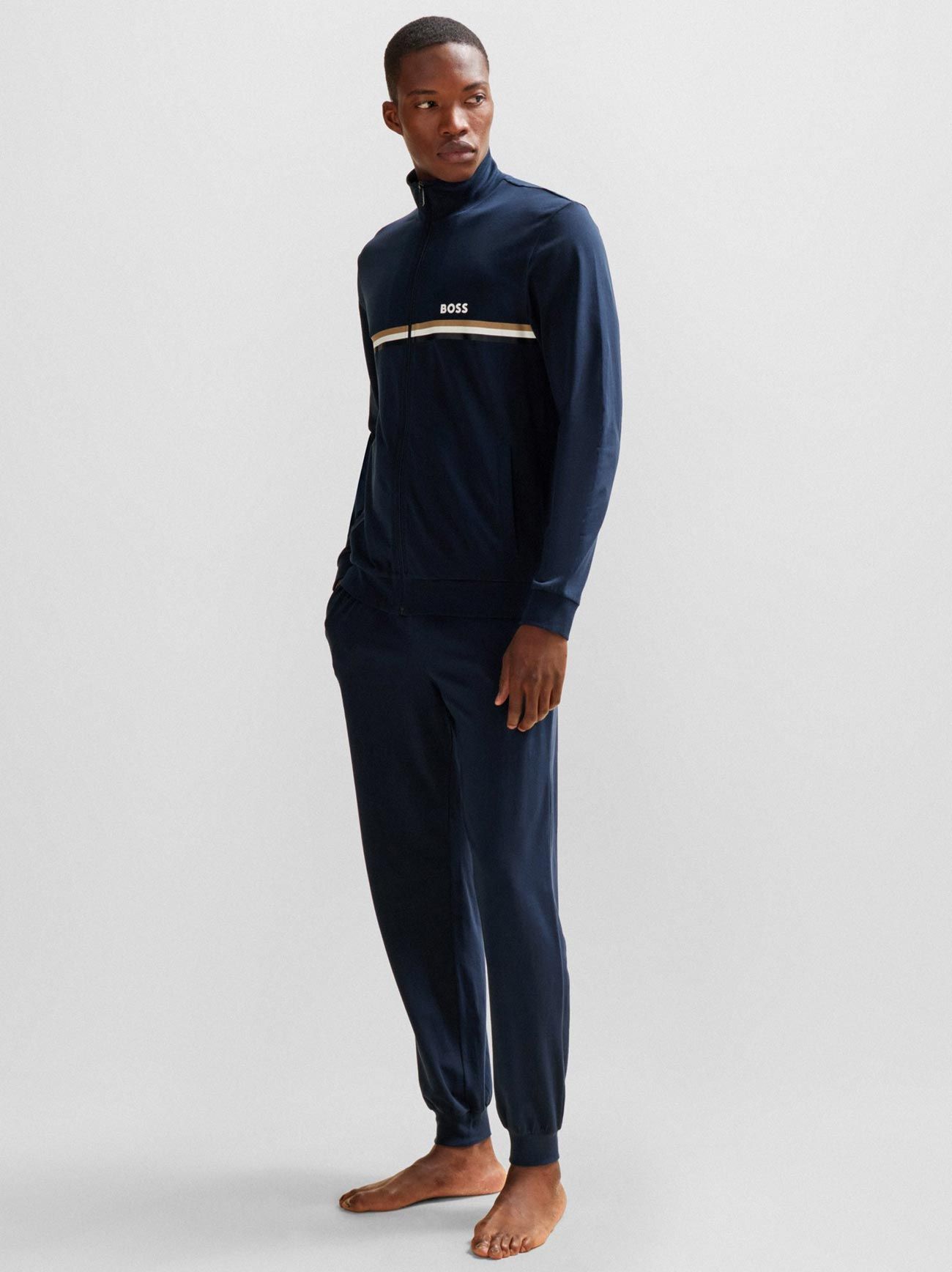 BOSS Mens Dark Blue Stretch Cotton Loungewear Set Designerwear