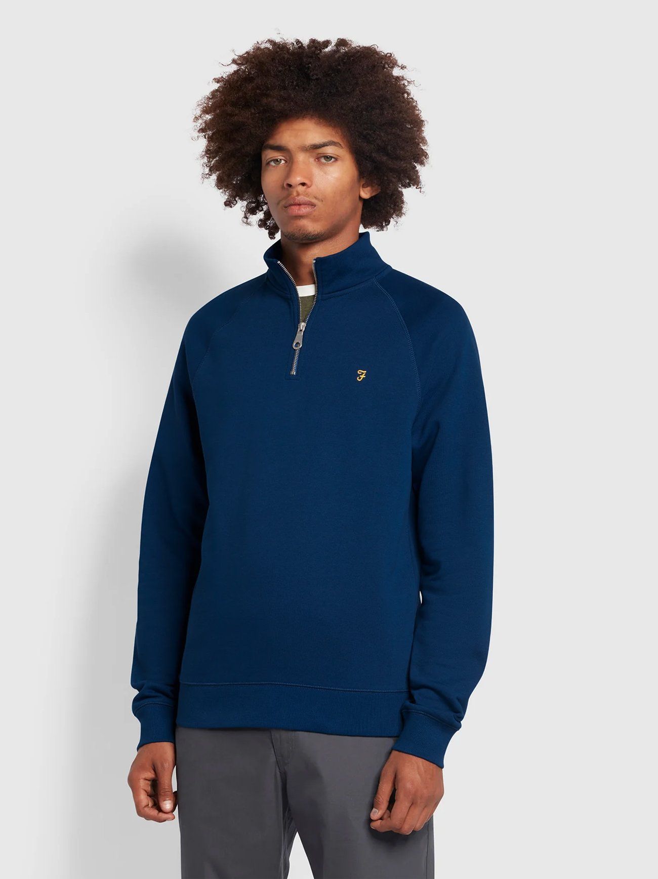Farah Rich Indigo Jim Quarter Zip Sweatshirt | Designerwear | Next Day ...
