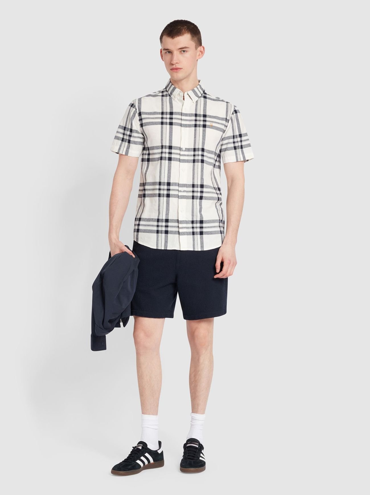 Farah Mens Ecru Short Sleeve Kele Check Shirt | Designerwear