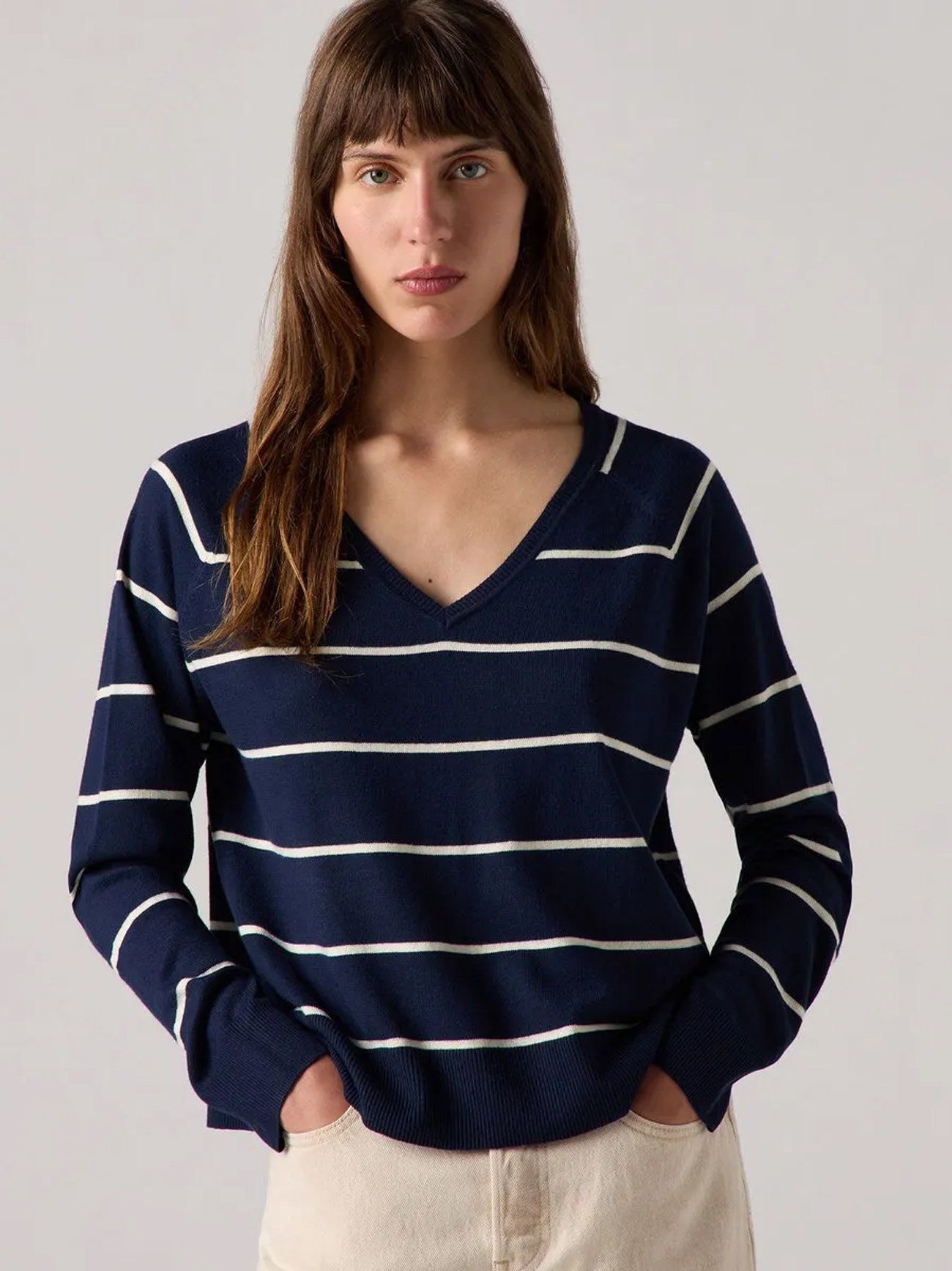 Levi's Womens Stephanie Stripe Navy Blazer Petal V-Neck Sweater ...