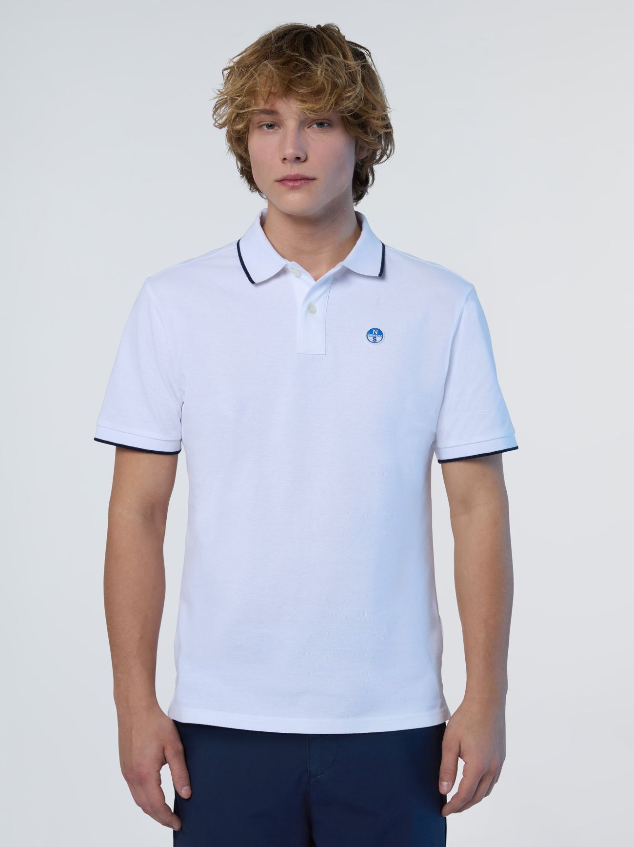 Mens Cotton Stripe Polo - White/Dusk