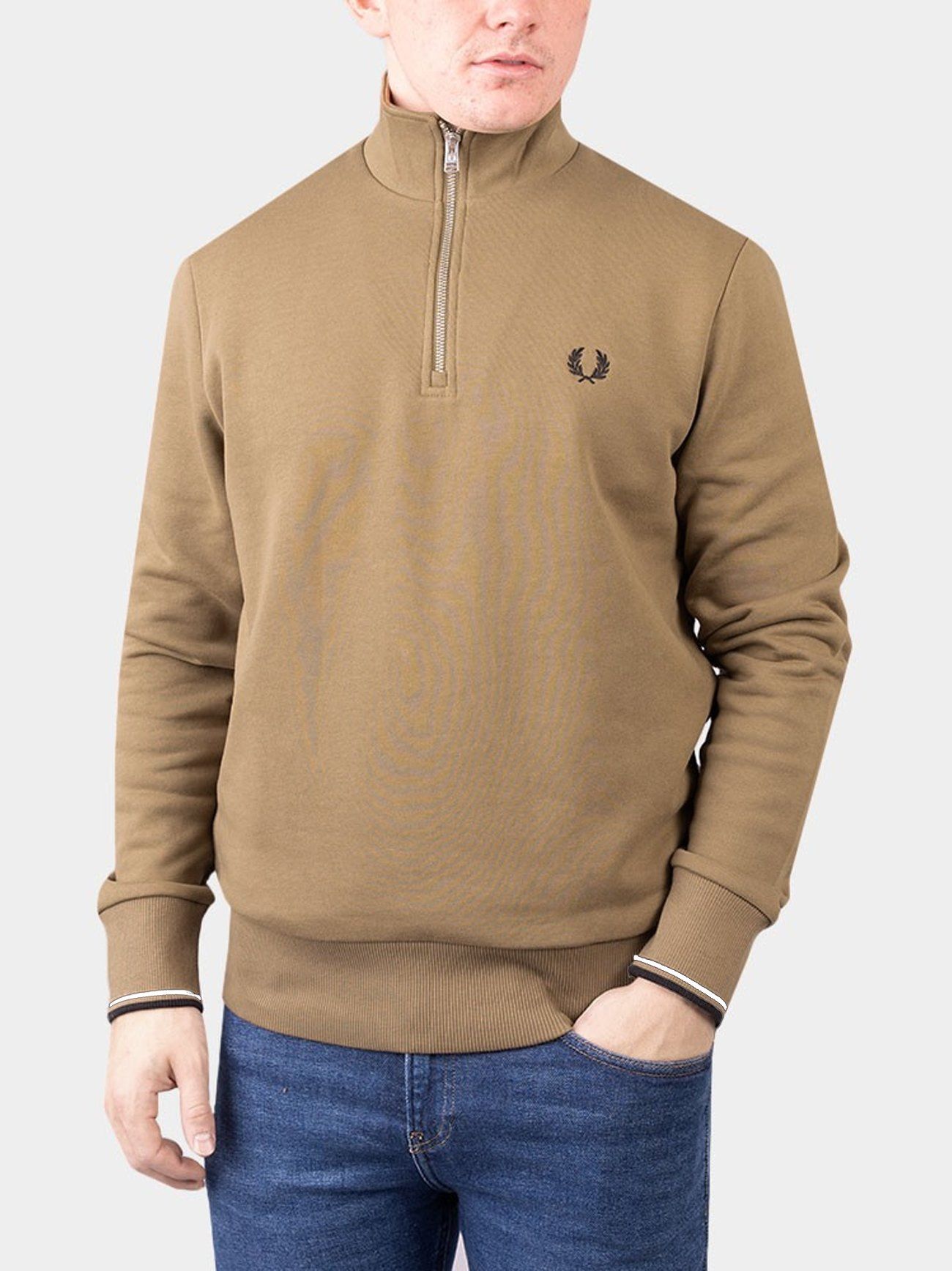 Fred Perry Mens Warm Stone Half Zip Sweatshirt Designerwear