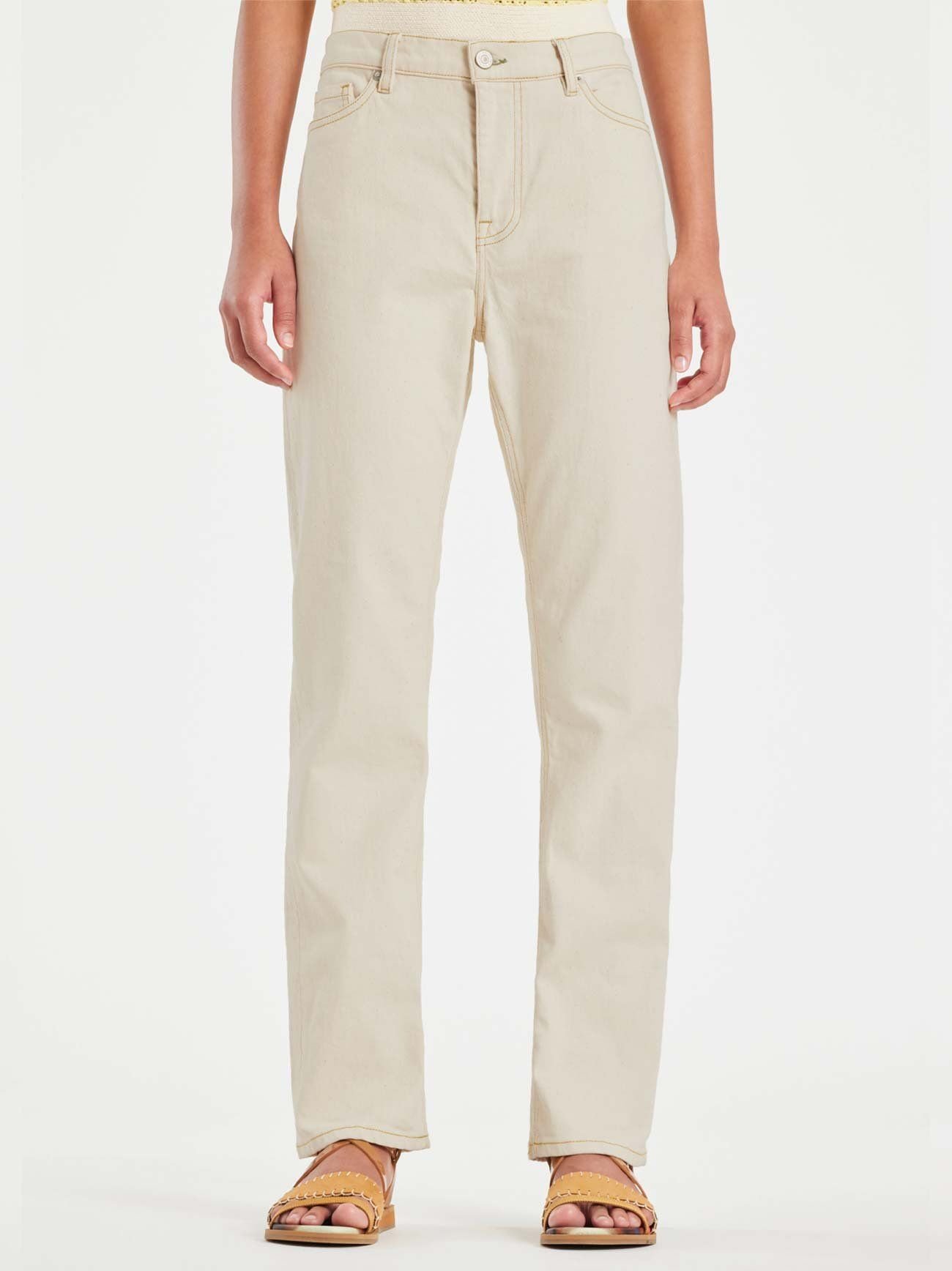 パンツ PAUL SMITH Women Straight Pants W1R 328T M01427 04 White Paul Smith Womens Off-White Raw Hem Straight Leg Jean
