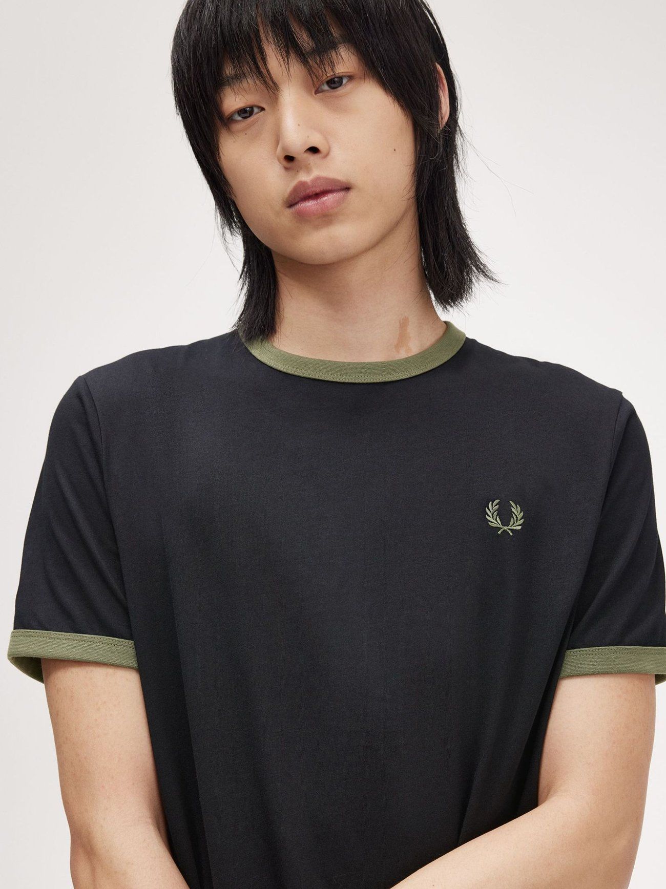 Fred Perry Mens Black Laurel Wreath Green Ringer T-Shirt | Designerwear