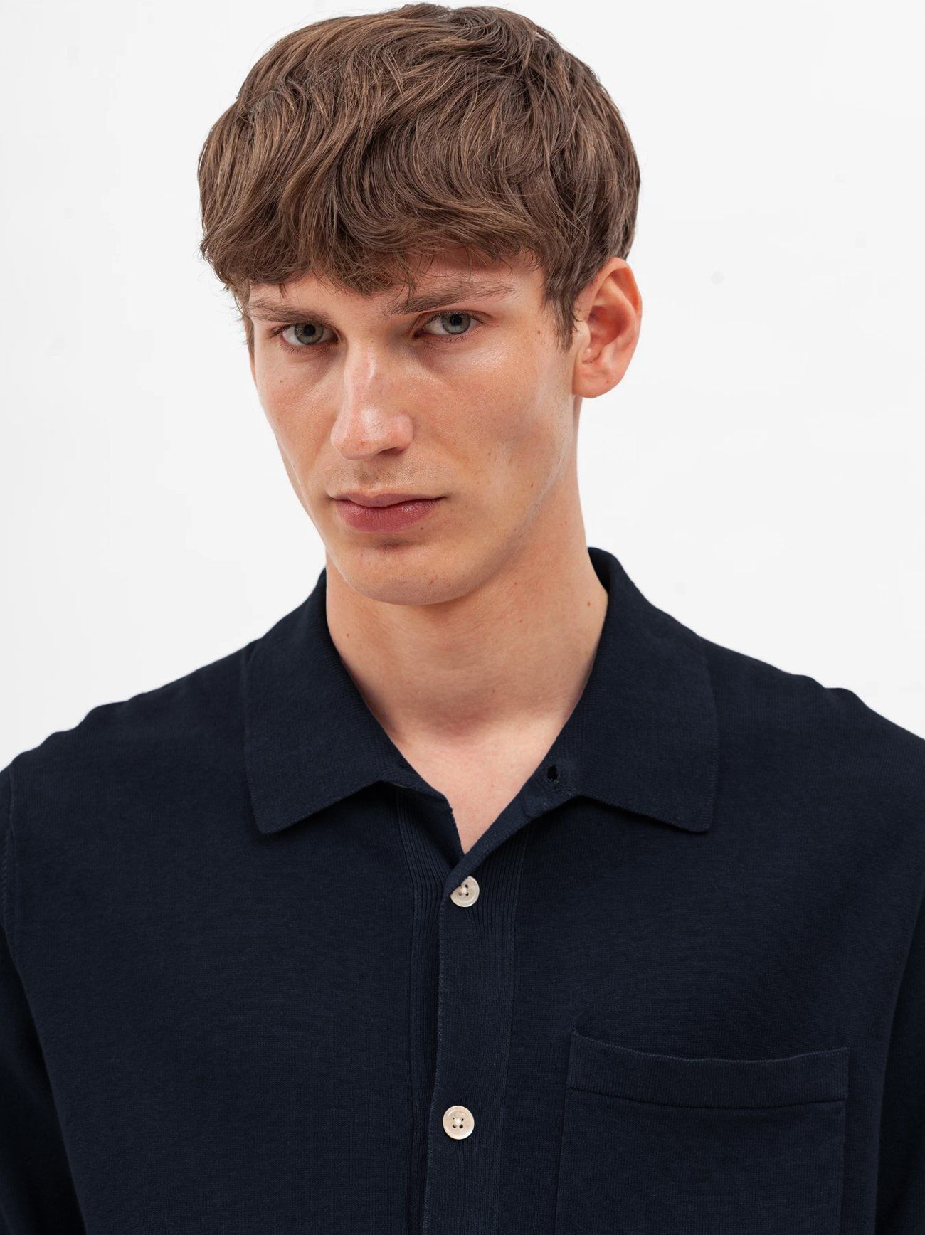 Dark Skinned Rollo Norse Projects Mens Dark Navy Rollo Cotton Linen Shirt | Designerwear