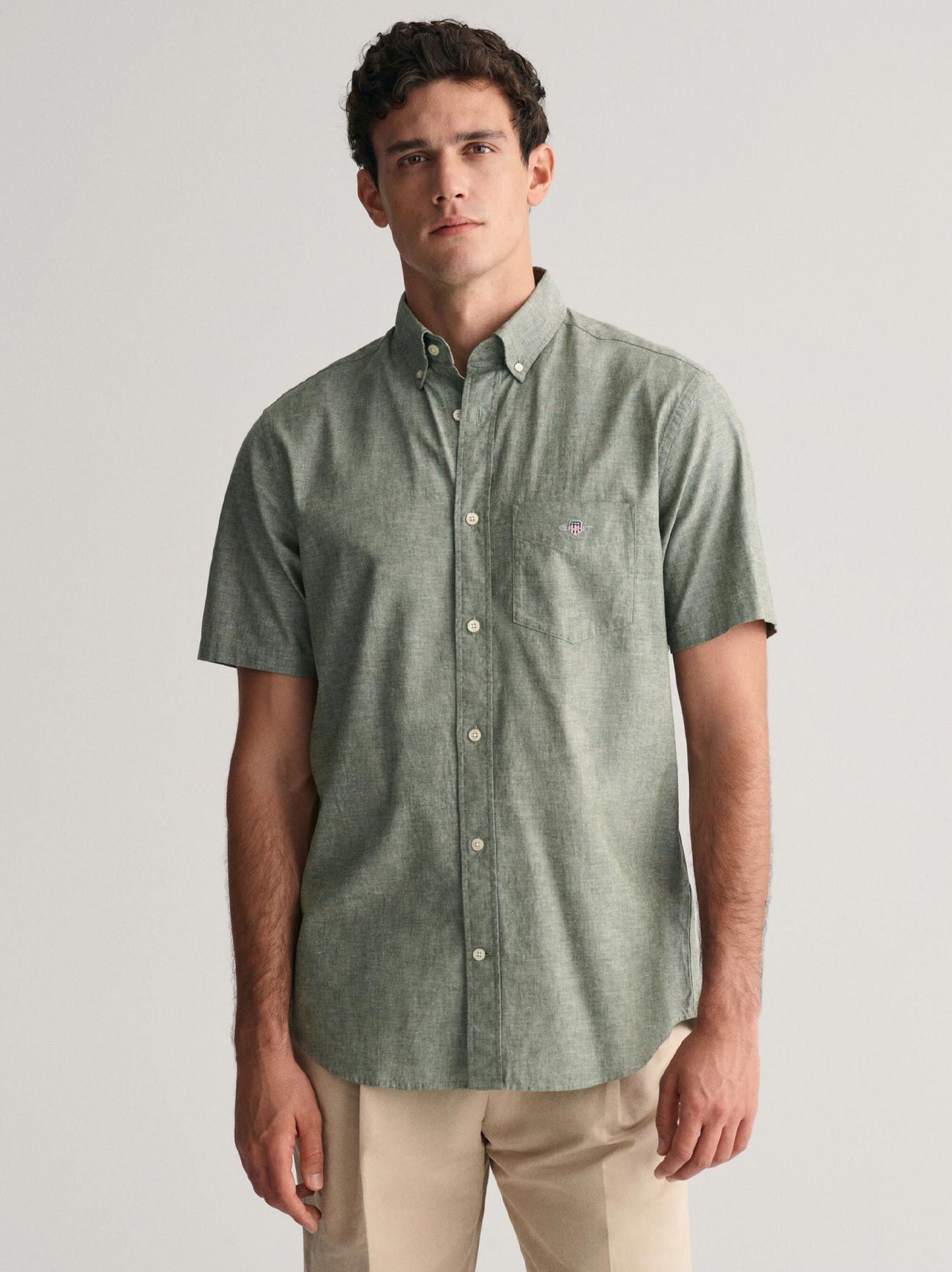 slim fit dress slacks SHIRTSPRO Oxford Regular Fit Short Sleeve Shirt - Mao Collar