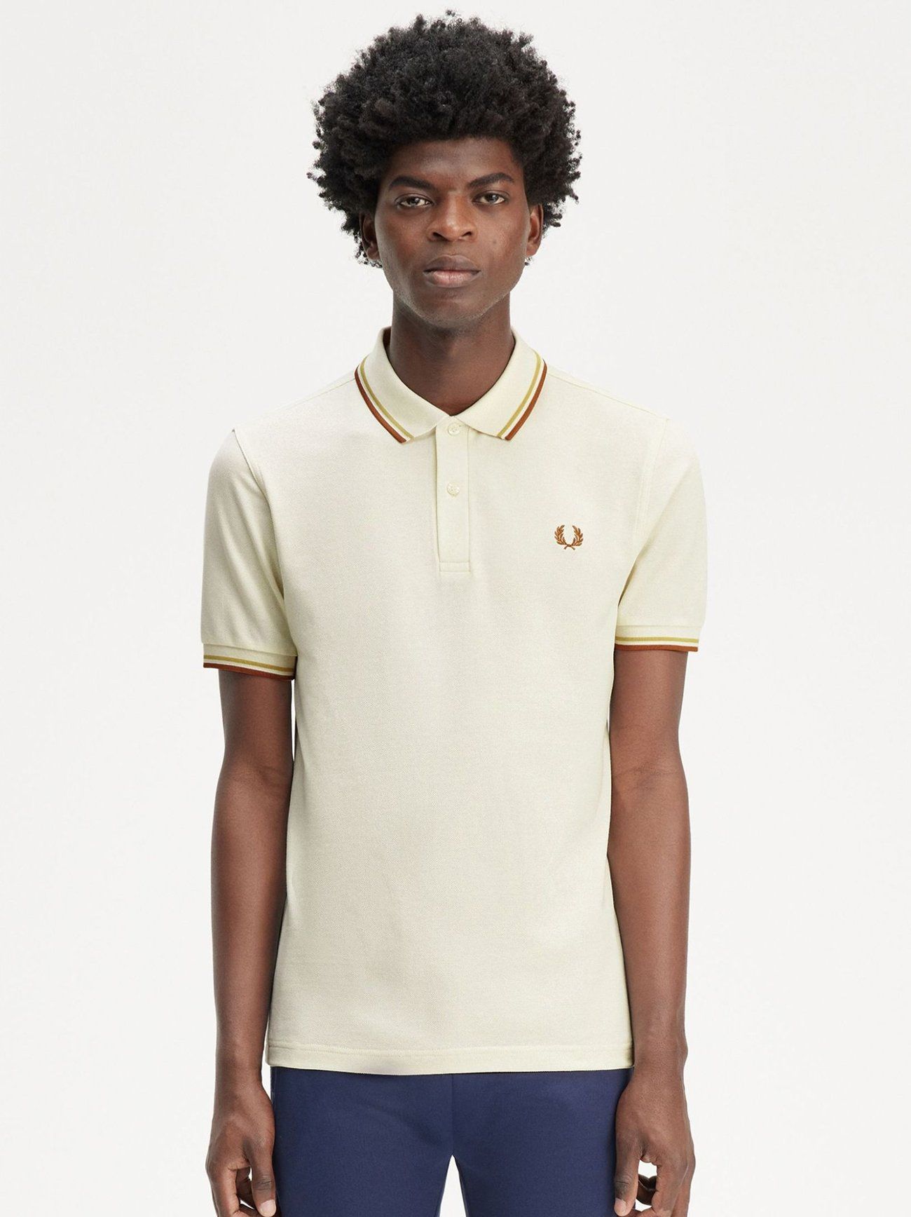 ★FRED PERRY★ M2 Single Tip Fred Perry Shirt Ecru Honeycomb Twin Tipped T-Shirt - Ecru / Honeycomb / Marmalade | Men's T
