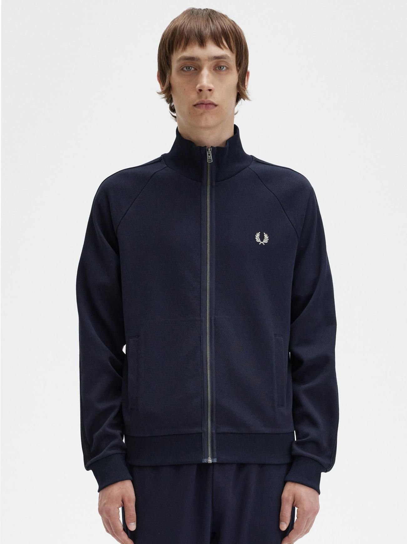 Fred Perry Mens Navy Knitted Tape Track Jacket