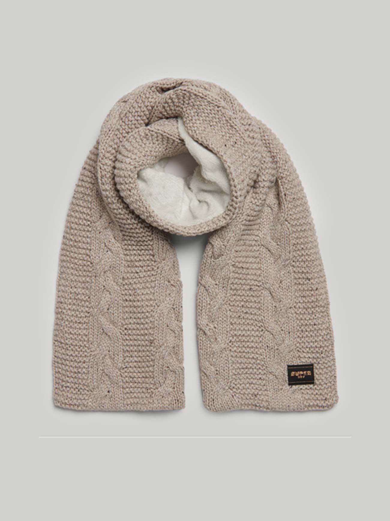 Superdry Womens Oaty Beige Fleck Cable Knit Scarf Designerwear