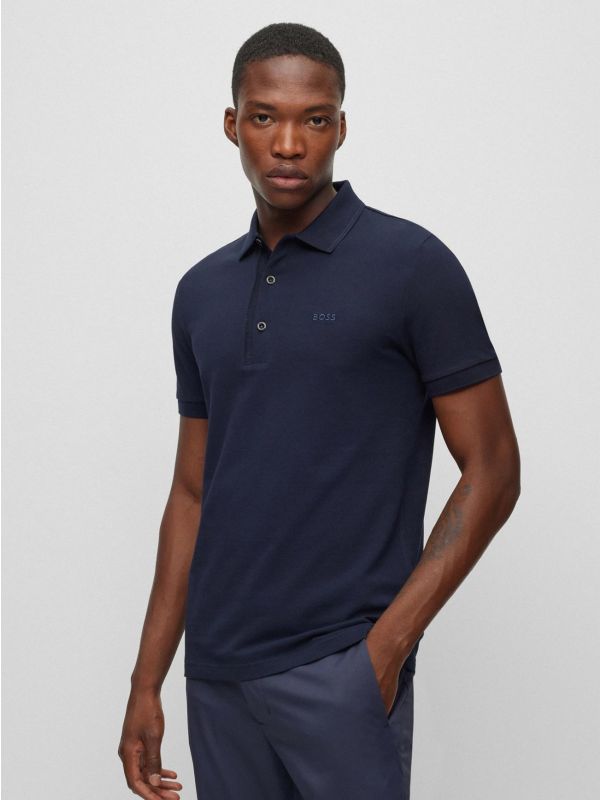 BOSS Mens Navy Paule Polo Shirt Designerwear - Main Image