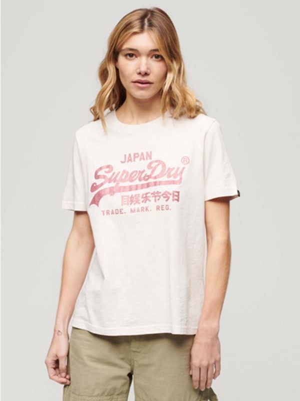 Superdry Womens Mauve Chalk Pink Metallic Vintage Logo