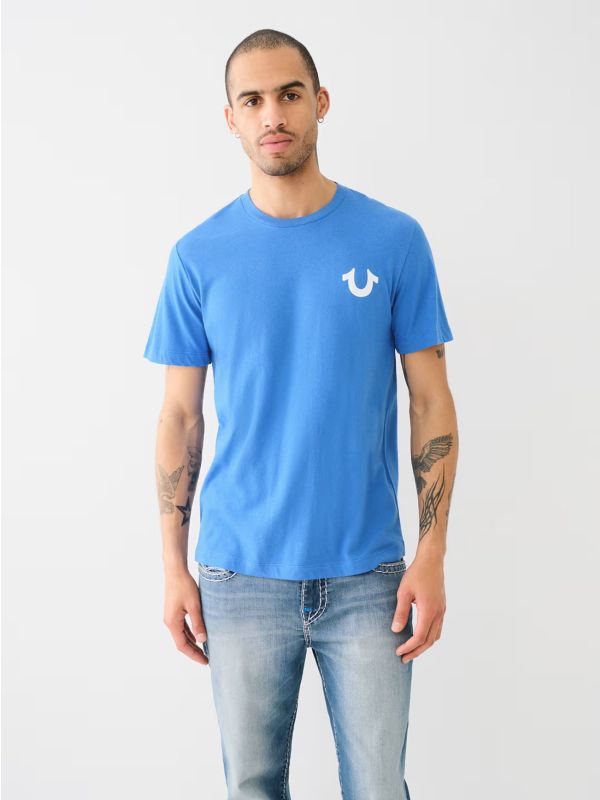 True Religion Mens Victoria Blue Buddha Logo T-Shirt Designerwear