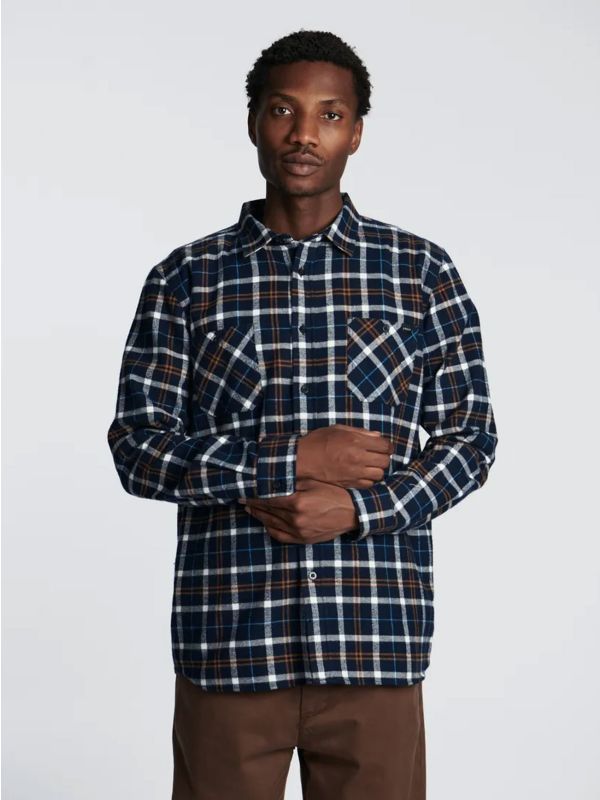 Edwin Mens Navy Blue Labour Long Sleeve Shirt | Designerwear