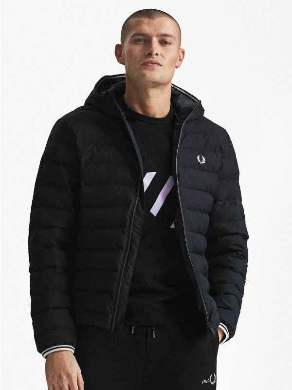 Fred Perry Black Hooded Insulated Jacket Designerwear Signup for an Exclusive Discount Code
