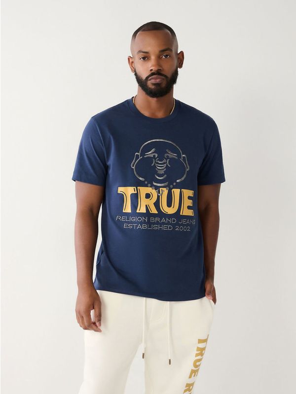True Religion Mens Dress Blue True Buddha Face T-Shirt Designerwear