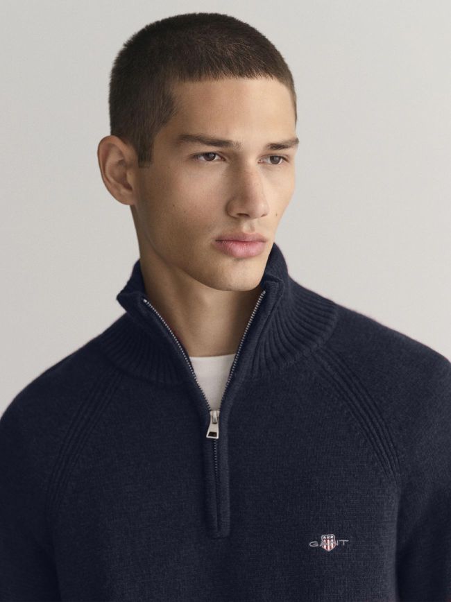 GANT Mens Dark Navy Melange Bicolored Raglan Half Zip Jumper Designerwear
