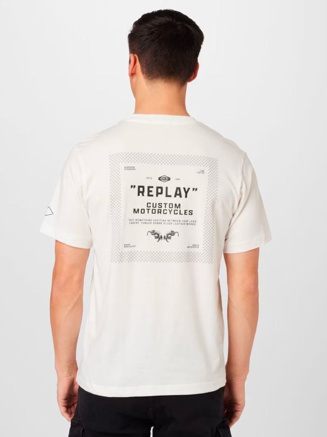 Replay Natural White Printed Logo T-Shirt | Designerwear | Signup for ...