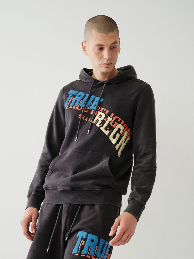 True Religion Mens Jet Black Vintage Pullover Hoodie