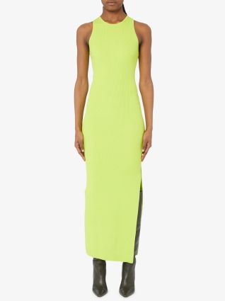 michael kors lime green dress Lime Green Ribbed Fitted Michael Kors Preloved Maxi Dress main image 0