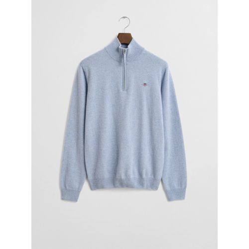 GANT Mens Light Blue Melange Superfine Lambswool Half Zip Sweater