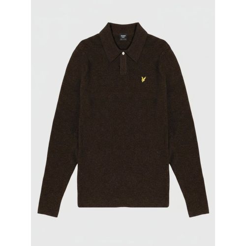 Lyle And Scott Men's Brown Bottle Marl Lambswool Blend Rugby Jumper