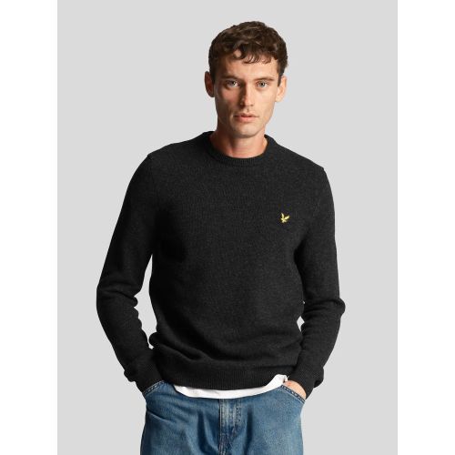 Lyle And Scott Men's Grey Charcoal Marl Crew Neck Lambswool Blend Jumper Large