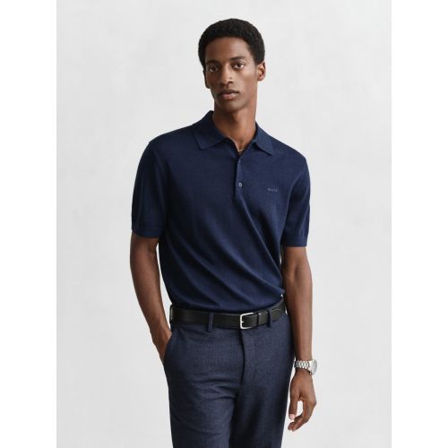 GANT Mens Marine Extrafine Merino Wool Polo Shirt