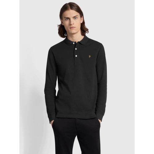 Farah Mens Black Blaines Long Sleeve Polo Shirt