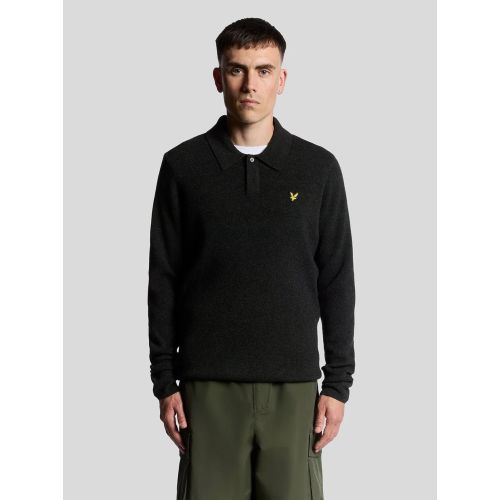 Lyle And Scott Men's Black Jet Marl Lambswool Blend Rugby Jumper