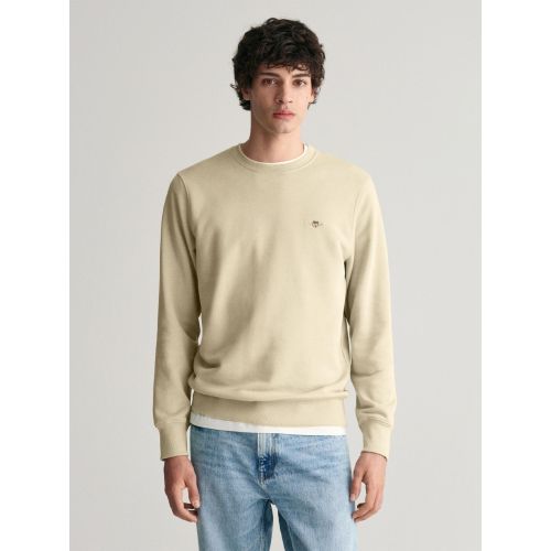 Gant Men's Beige Silky Regular Fit Shield Logo Crew Neck Sweatshirt