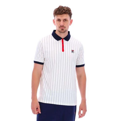 Fila Men's Off-White Gardenia Navy Red Bb1 Vintage Striped Polo Shirt