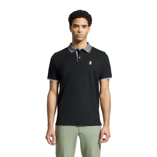 Psycho Bunny Mens Black Evandale Oxford Collar Pique Polo Shirt