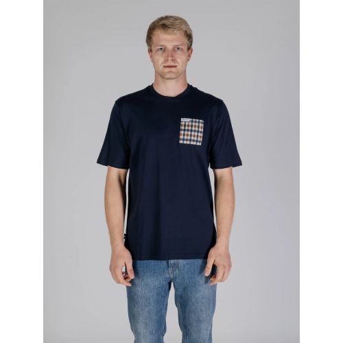Aquascutum Men's Navy Check Pocket T-Shirt