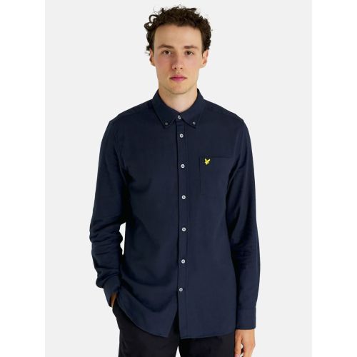 Lyle And Scott Men's Navy Dark Plain Flannel Shirt XX-Large