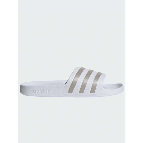 Adidas Womens White Platinum Metallic Adilette Aqua Slide | UK 5