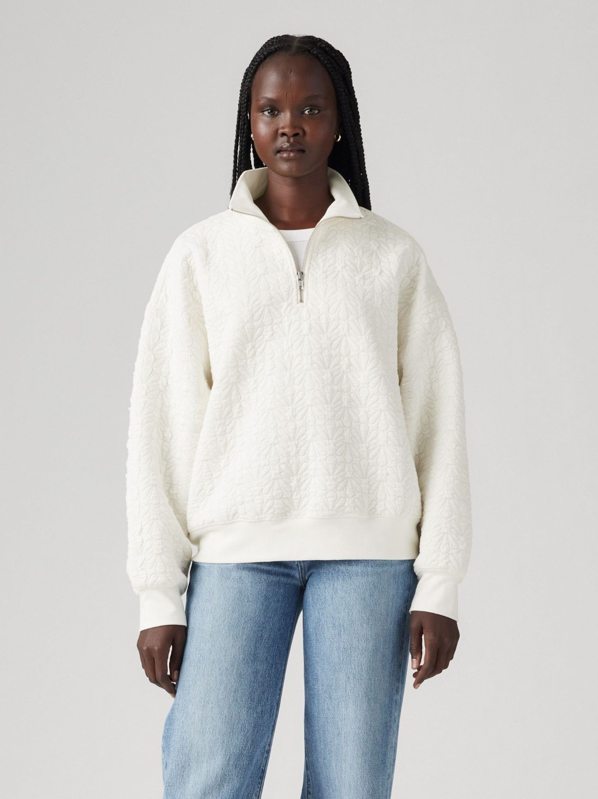 Levi's Womens Gardenia Navarro Quilted 1/4 Zip Sweater | Designerwear