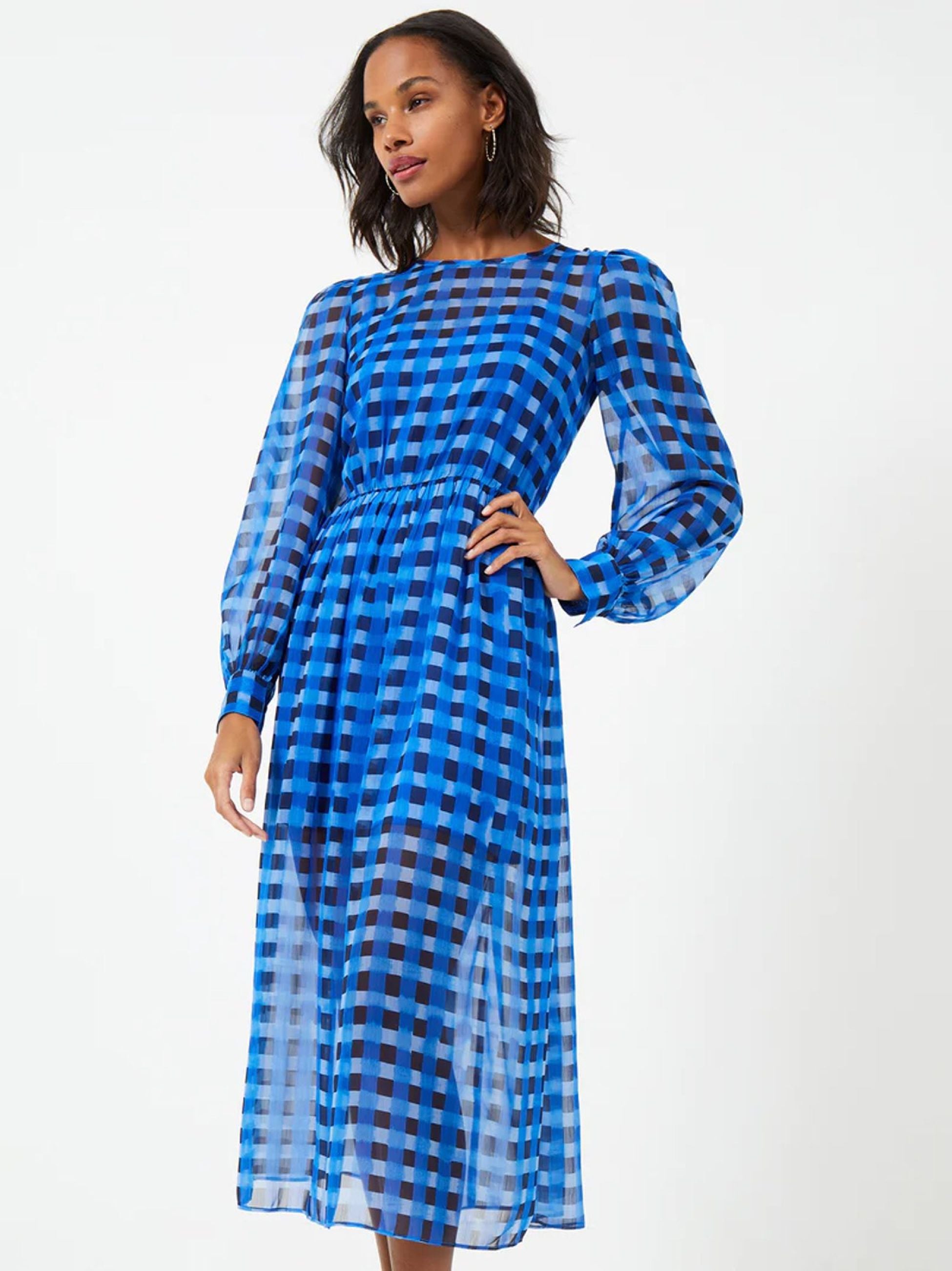 French Connection Womens Marine Edeline Hallie Crinkle Midi Dress