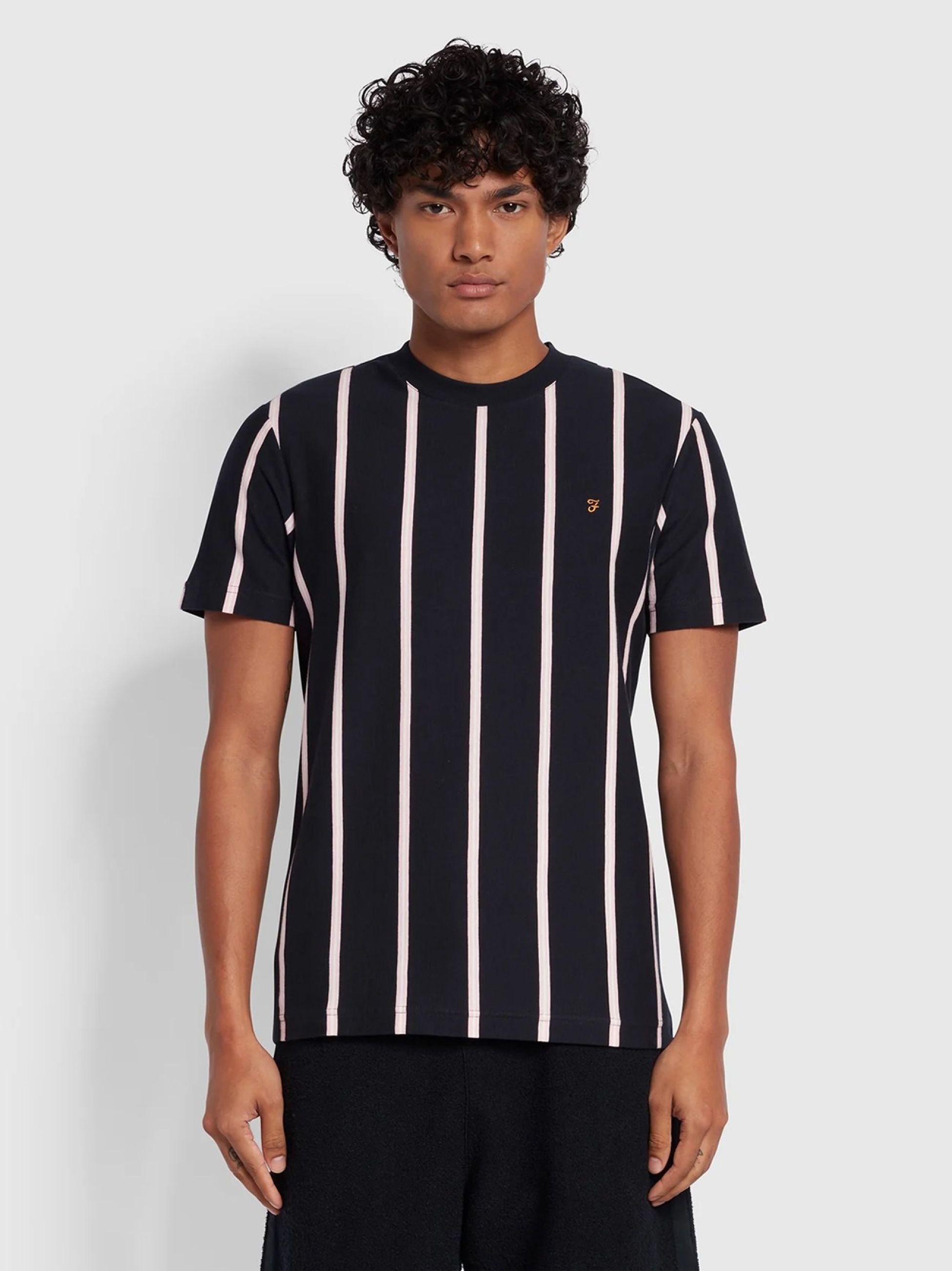 Farah True Navy Peralta Vertical Striped T-Shirt