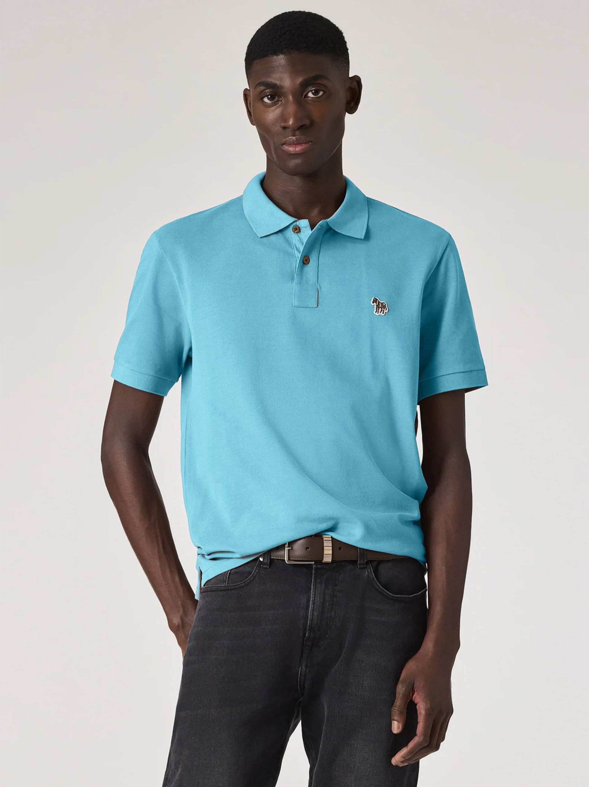 Paul Smith Mens Turquoise Regular Fit Zebra Polo Shirt | Designerwear