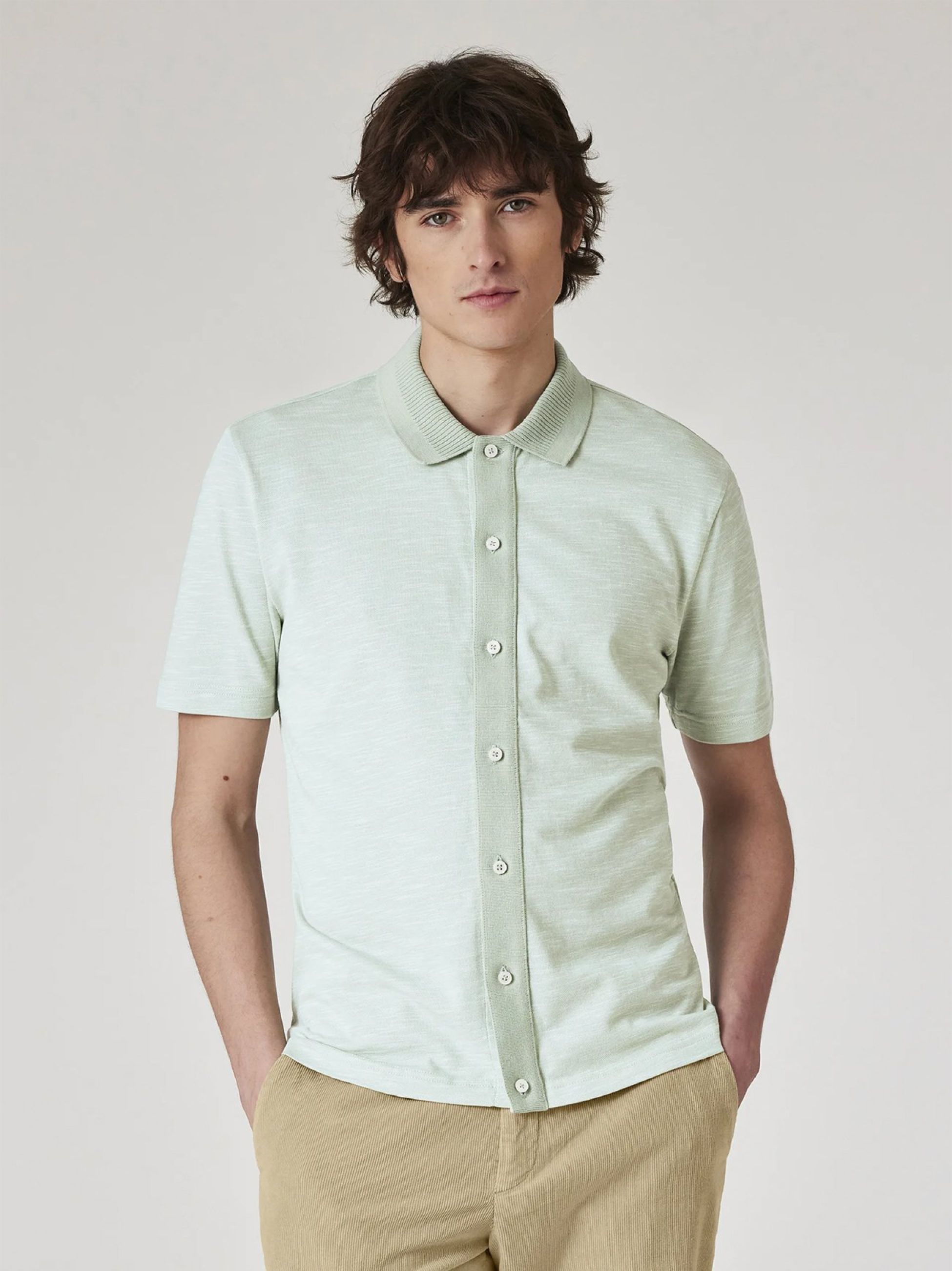 Paul Smith Mens Green Button Front Polo Shirt Designerwear