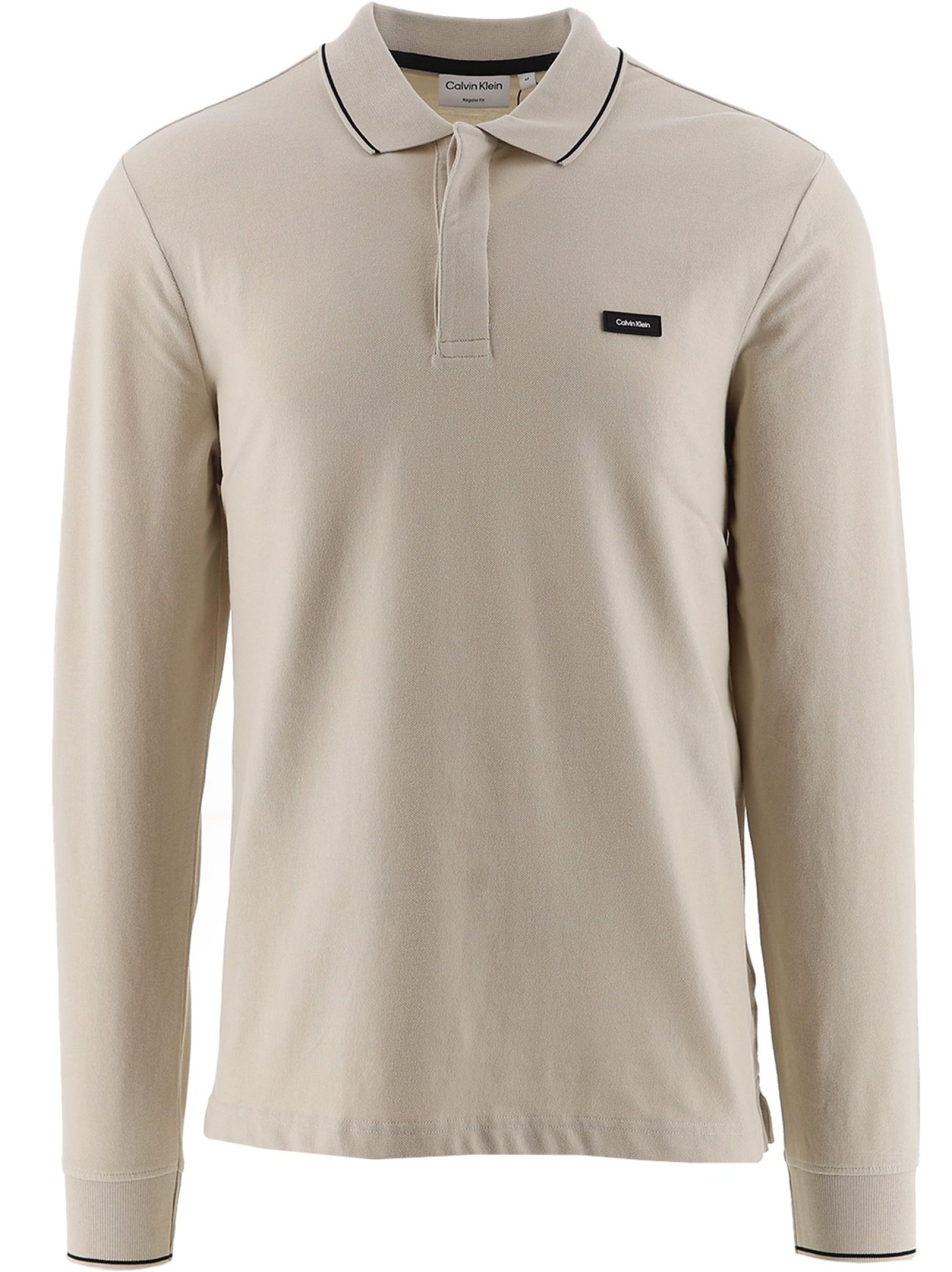 Calvin Klein Beige Stretch Pique Long Sleeve Tipped Polo Shirt