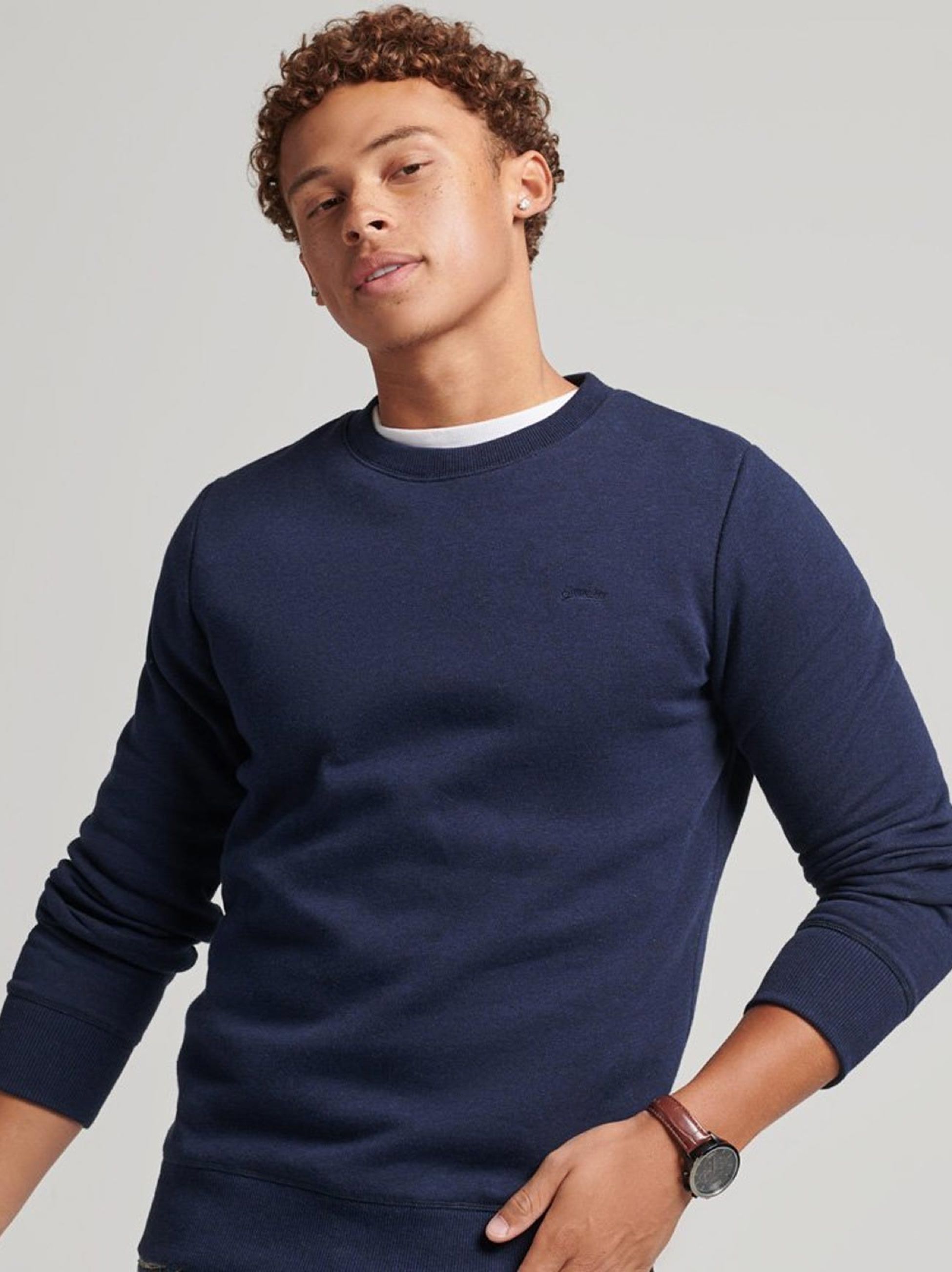 Superdry Mens Rich Navy Marl Essential Logo Crew Sweatshirt