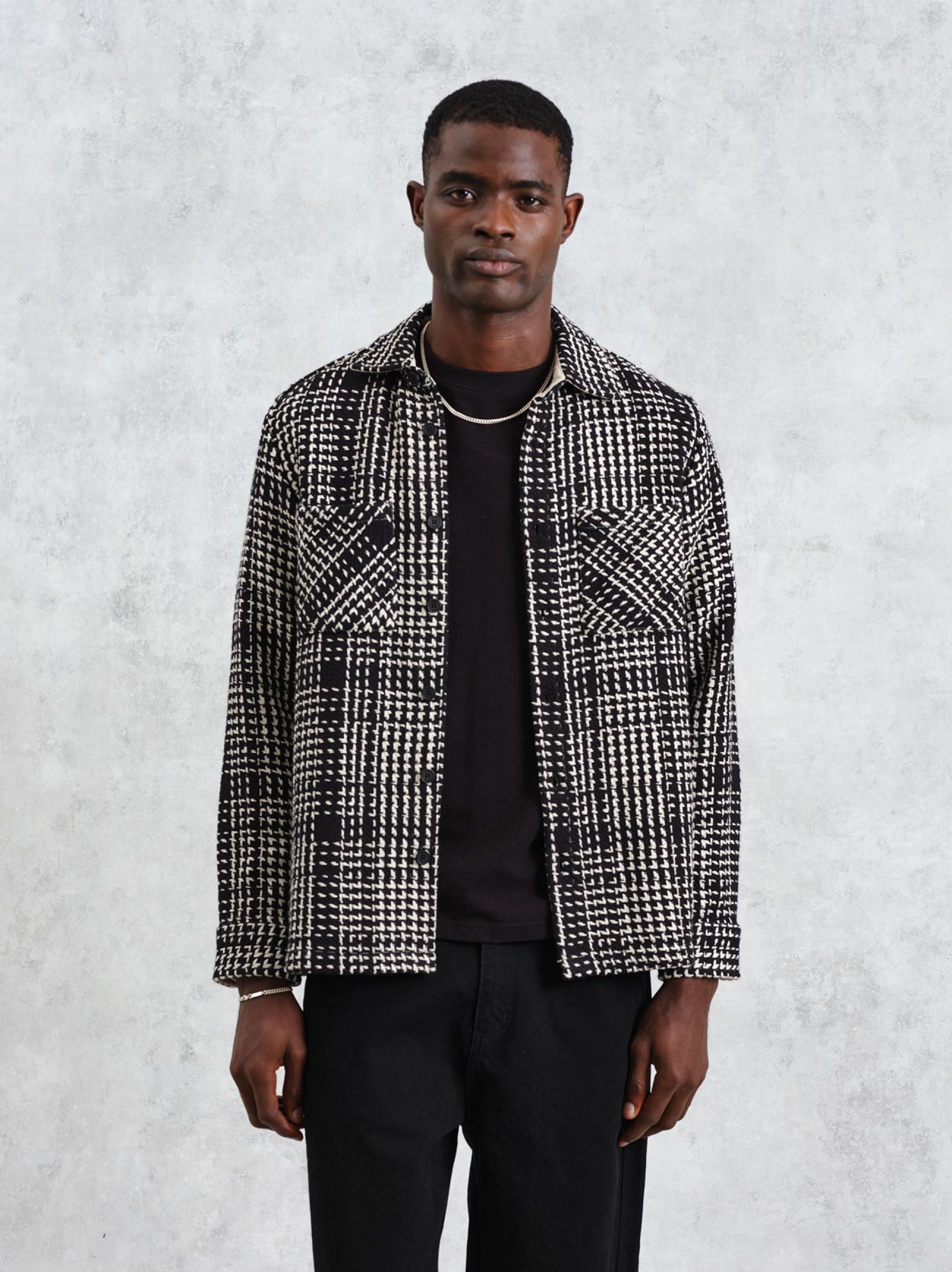 Black Lake Whiting Black Check Overshirt Wax London Men's Whiting