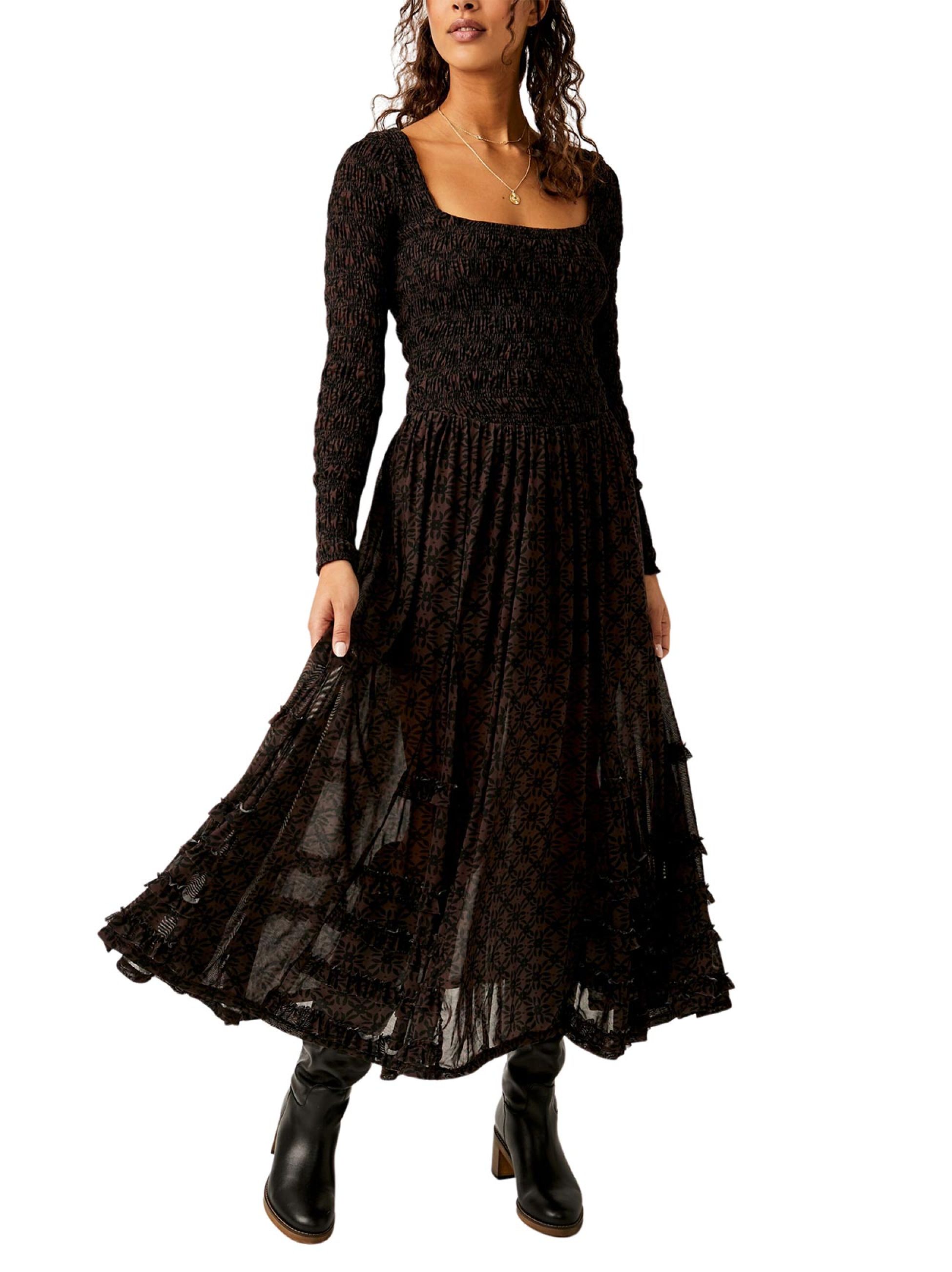 knee length dresses for ladies Ruffle It Up Midi Dress by free-est at Free People in Black, Size: M