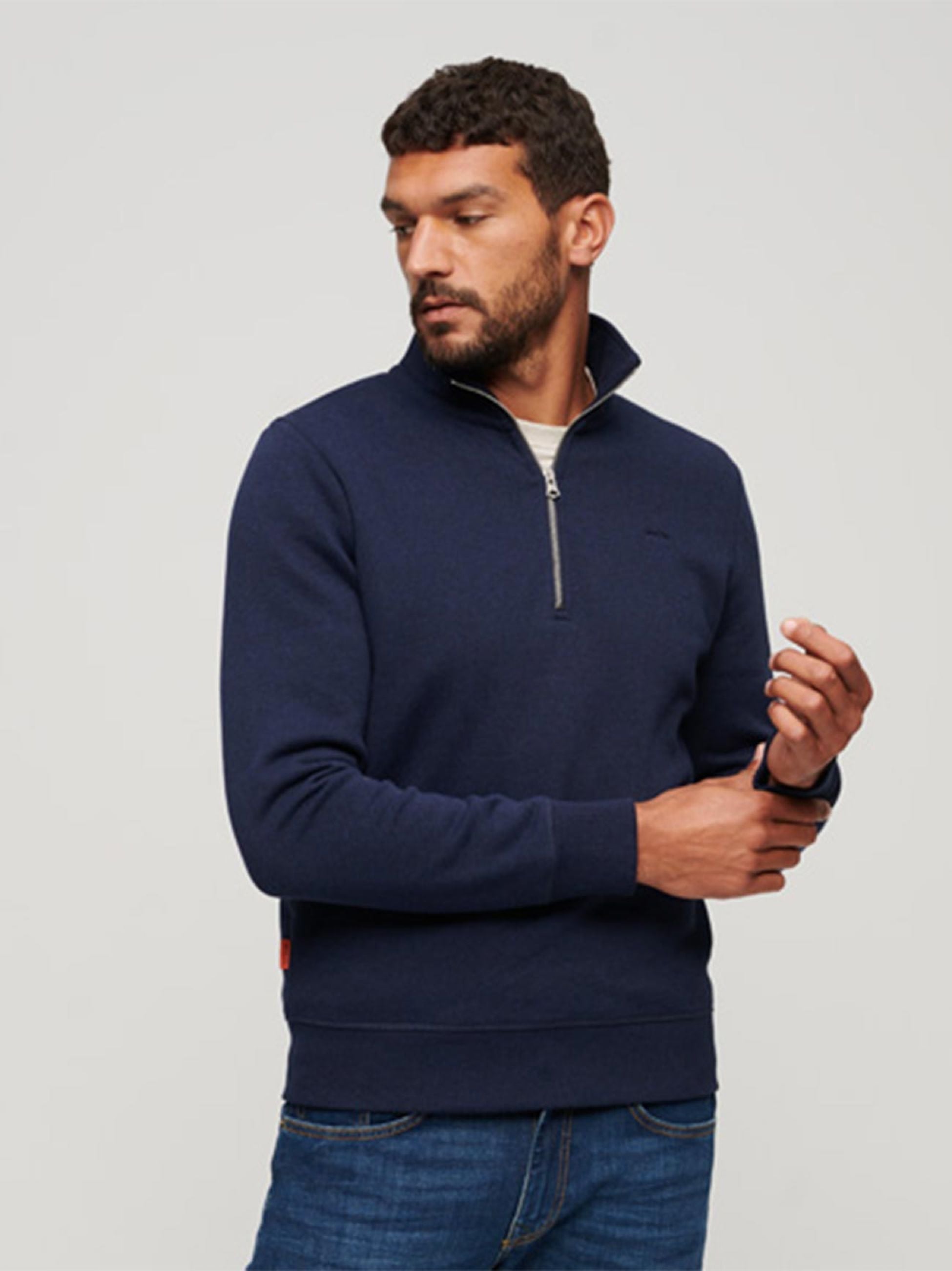 Superdry Mens Rich Navy Marl Essential Half Zip Sweatshirt
