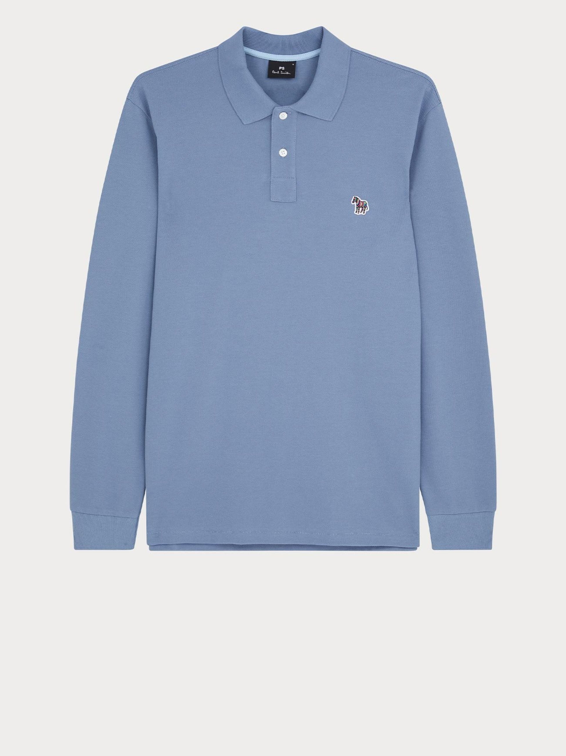 Paul Smith Mens Greyish Blue Long Sleeve Zebra Polo Shirt