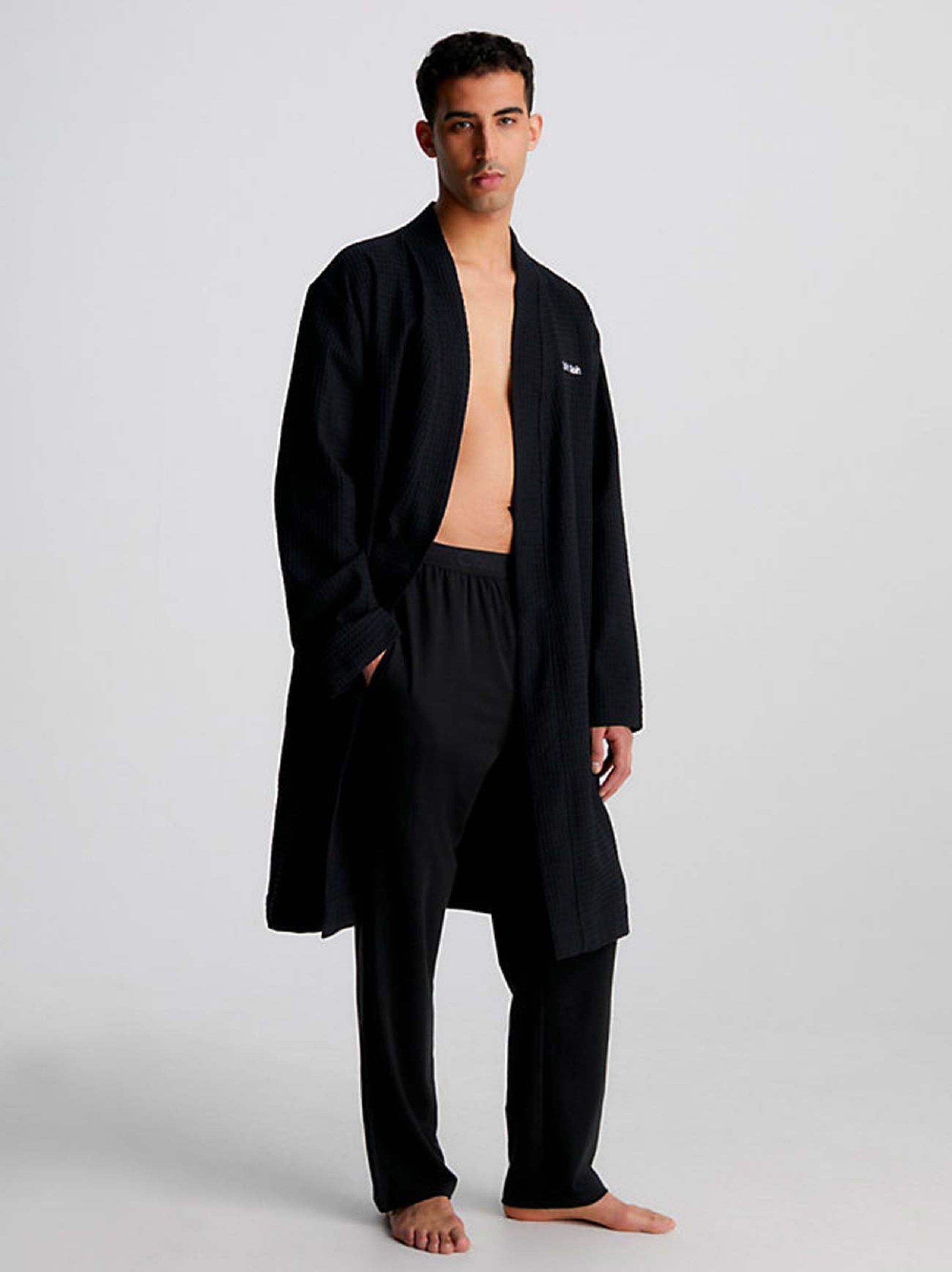 Calvin Klein Men Black Waffle Robe | Designerwear